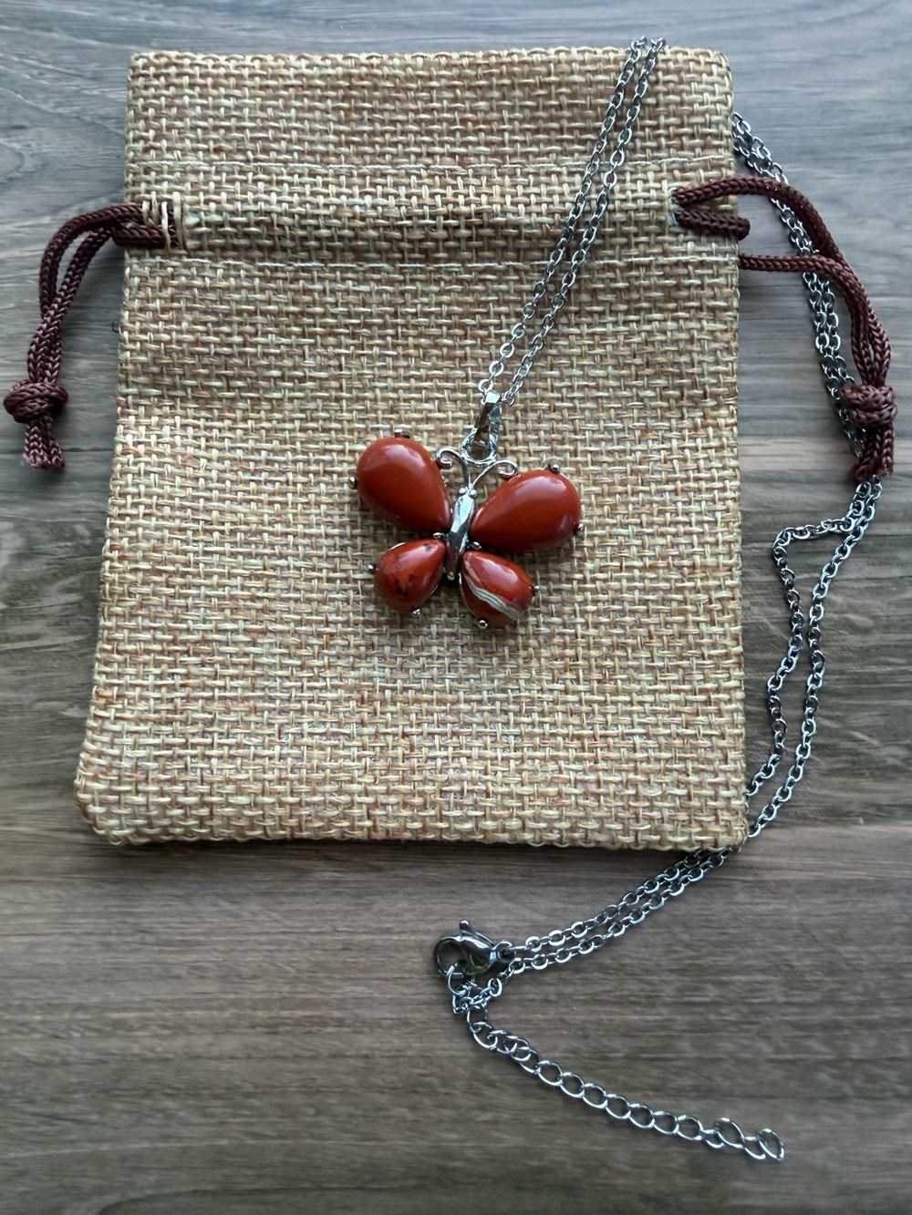 Red Jasper Butterfly Necklace Butterfly Crystal Necklace Red Jasper Necklace
